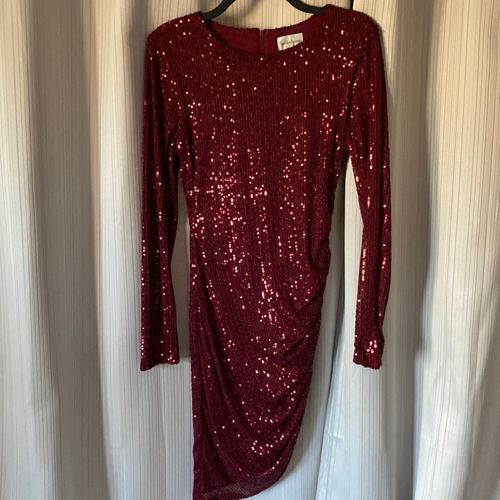 Midi long sleeve red sparkly dress